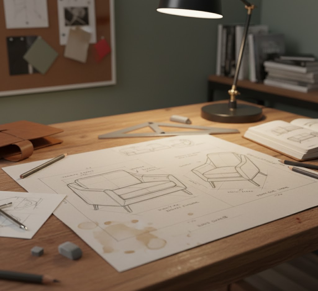 Ontwerpschets van een meubel