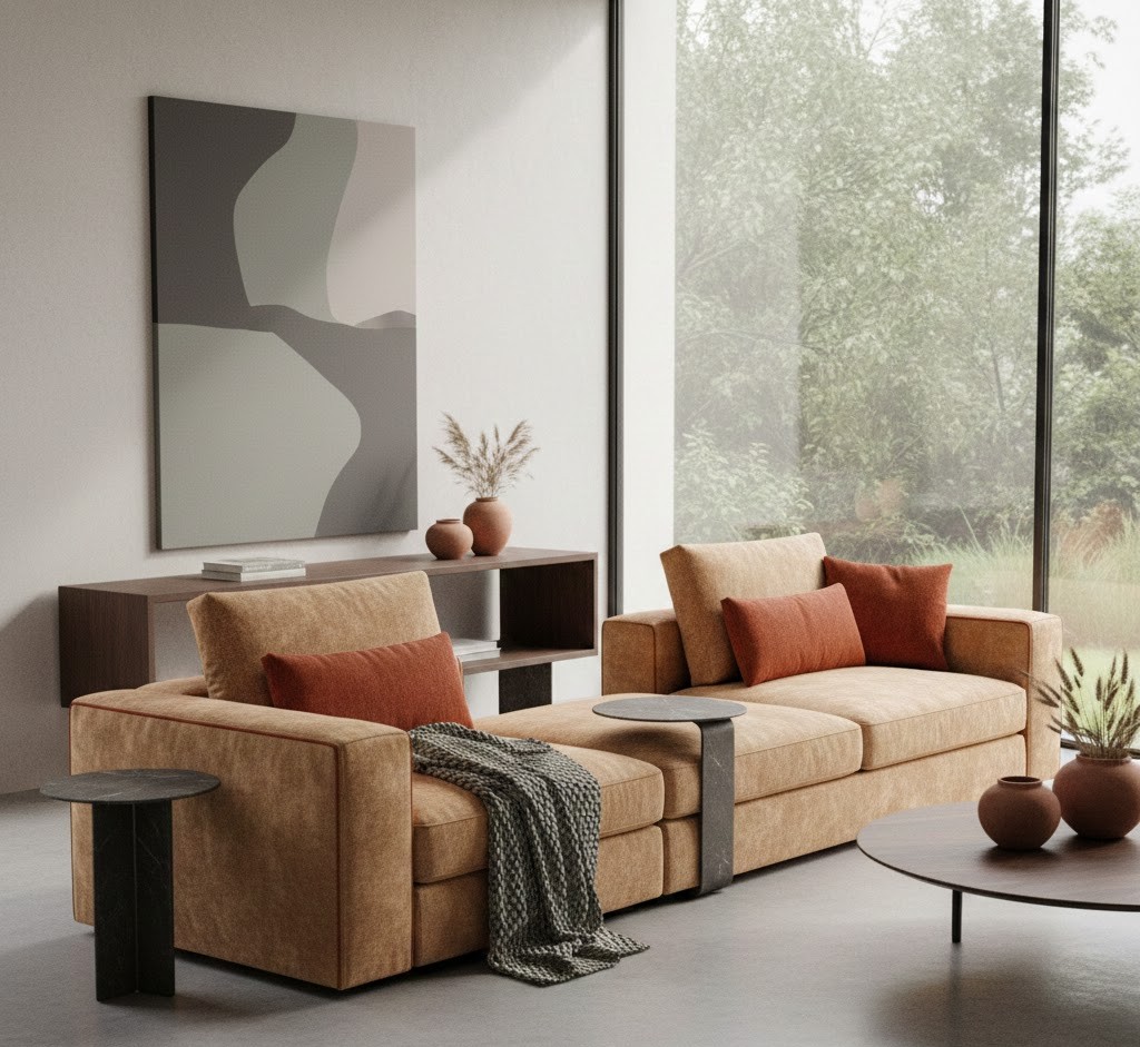 Moderne bank in warme tinten